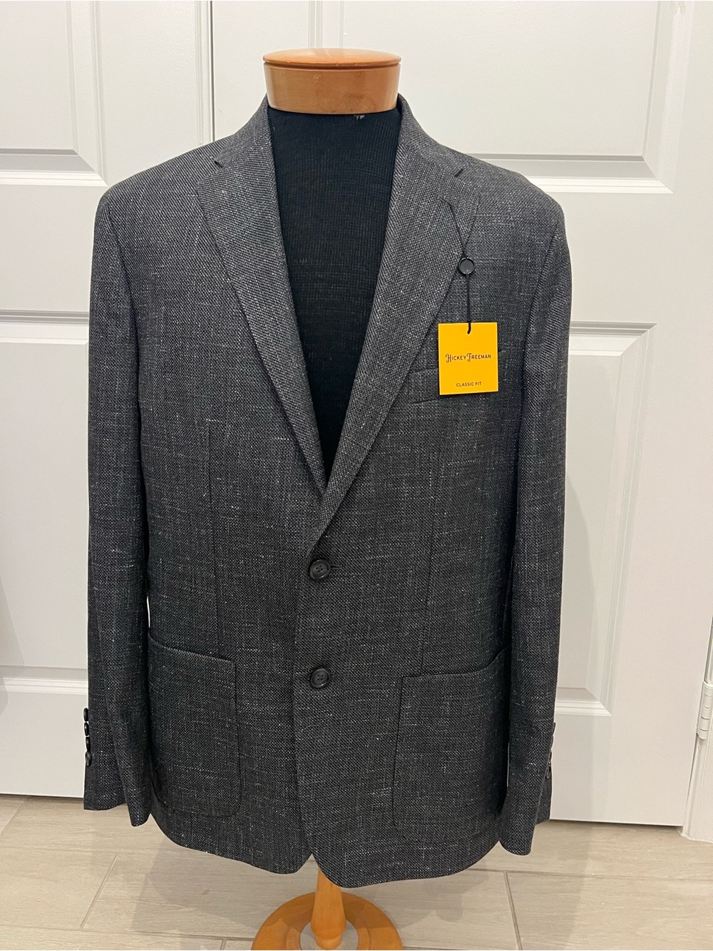 NWT $395 Hickey Freeman Blazer 44R Classic Fit Wool Silk Linen Charcoal